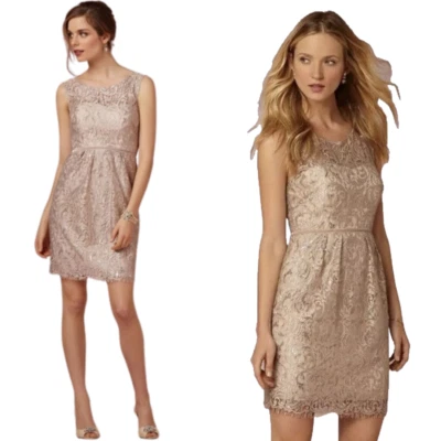 Vestido de Coquetel Feminino Jenny Yoo Harlow BHLDN Renda Comprimento do Joelho 8 Arenito Bronzeado - Imagem 1 de 4