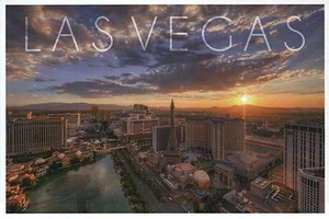 Las Vegas Nevada, Antenne bei Sonnenuntergang, Bellagio & Paris Casino etc. Moderne Postkarte - Bild 1 von 2
