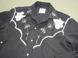 Vtg 1970s "H BAR C" EL DORADO PEARL SNAP EMBROIDERED BLACK WESTERN SHIRT Rare - Picture 1 of 16