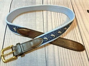 Vineyard Vines Mens Blue Marlin Canvas Ribbon Leather Belt Size 30 Fabric Belt - Foto 1 di 7