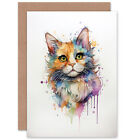 Reverse Calico Cat Lovers Gift Watercolour Pet Portrait Blank Greeting Card