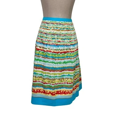 Talbots Cotton Midi Skirt Blue Colorful Striped Flattering Summer NWT 12 - Image 1 of 4