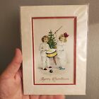 Antique Merry Christmas Postcard Children  Drum Chistmas Tree Matted Framed