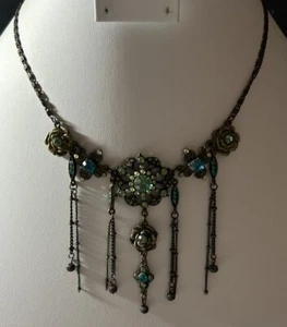Vtg Paris H Dublin Victorian Style Rhinestone Necklace Bronze Bydantine Chain - Picture 1 of 6