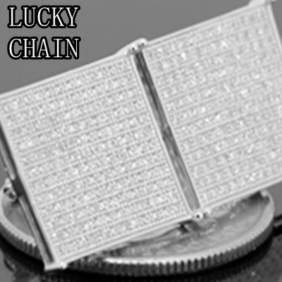 XL 925 PLATA ESTERLINA LABORATORIO DIAMANTE TORNILLO TRASERO CUADRADO PENDIENTE (16mm) E213 Foto 1 de 2