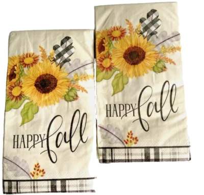 Thanksgiving Bath Paper Napkins 2 Pks 26 CT Buffalo Check Sunflower Happy Fall - Image 1 of 4