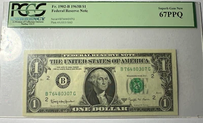 1963B $1 Federal Reserve Note FR#1902* PCGS Superb Gem67 PPQ - Image 1 of 2