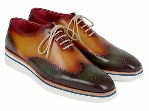 Paul Parkman Men's Smart Casual Wingtip Oxfords Green & Camel (ID#188-GRN-CML) - Picture 1 of 6