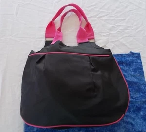 Large Black/Pink Tote Shoulder Bag/Purse Canvas with inside Pocket - Picture 1 of 5
