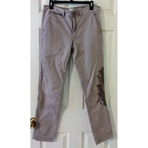 Chino By Anthropologie Lavender Purple Embroidered Khaki Relaxed Pants Sz 30 - Picture 1 of 9
