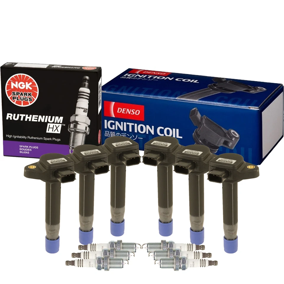 Kit de bobinas de encendido Denso 6 COP y bujías NGK 6 rutenio HX para Acura Honda Foto 1 de 1