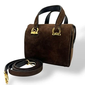 Ferragamo Gancini 2way Schultertasche Handtasche Wildleder dunkelbraun echt - Bild 1 von 24