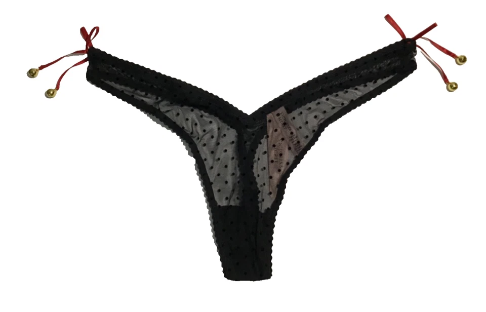 Victoria's Secret Mujer Tanga Panty Pequeño Negro con Malla Acento Campana NUEVO Foto 1 de 4