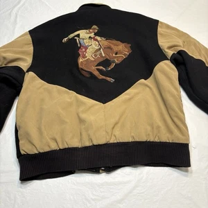 Chaqueta de bombardero de lana bordada Cripple Creek Western Bronc para hombre XL - Imagen 1 de 12