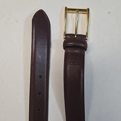 Cinturón de cuero marrón Polo Ralph Lauren para hombre silla de montar italiana cuero hebilla de latón Foto 1 de 4
