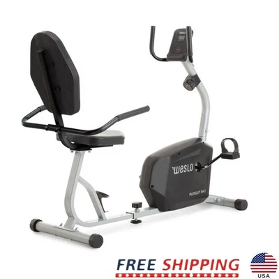 Recumbent Exercise Bike W/ LCD Monitor Adjustable Seat Flywheel Transport Wheels - Image 1 of 4