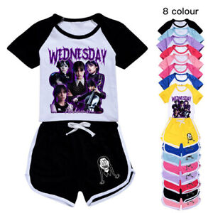 Kids Wednesday The Addams Family Shorts T-shirt Set PJ'S Loungewear Tracksuit