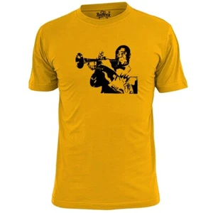 Mens Louis Armstrong Stencil Jazz T Shirt Satchmo Trumpet - Picture 1 of 4