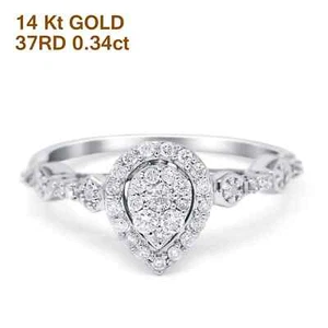 14K Gold 0.34ct Pear 10mm G SI Diamond Ring Engagement Wedding Ring - Picture 1 of 42