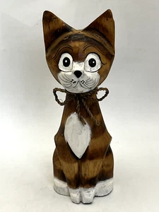 "Gato vintage tallado y pintado a mano, sentado, de aspecto culpable 7,5"" de alto x 2,5"" de ancho" - Imagen 1 de 16