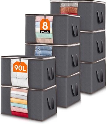 8Pcs 90L Underbed Clothes Storage Bags Zipped Organizer Wardrobe Cube Boxes - Image 1 of 4
