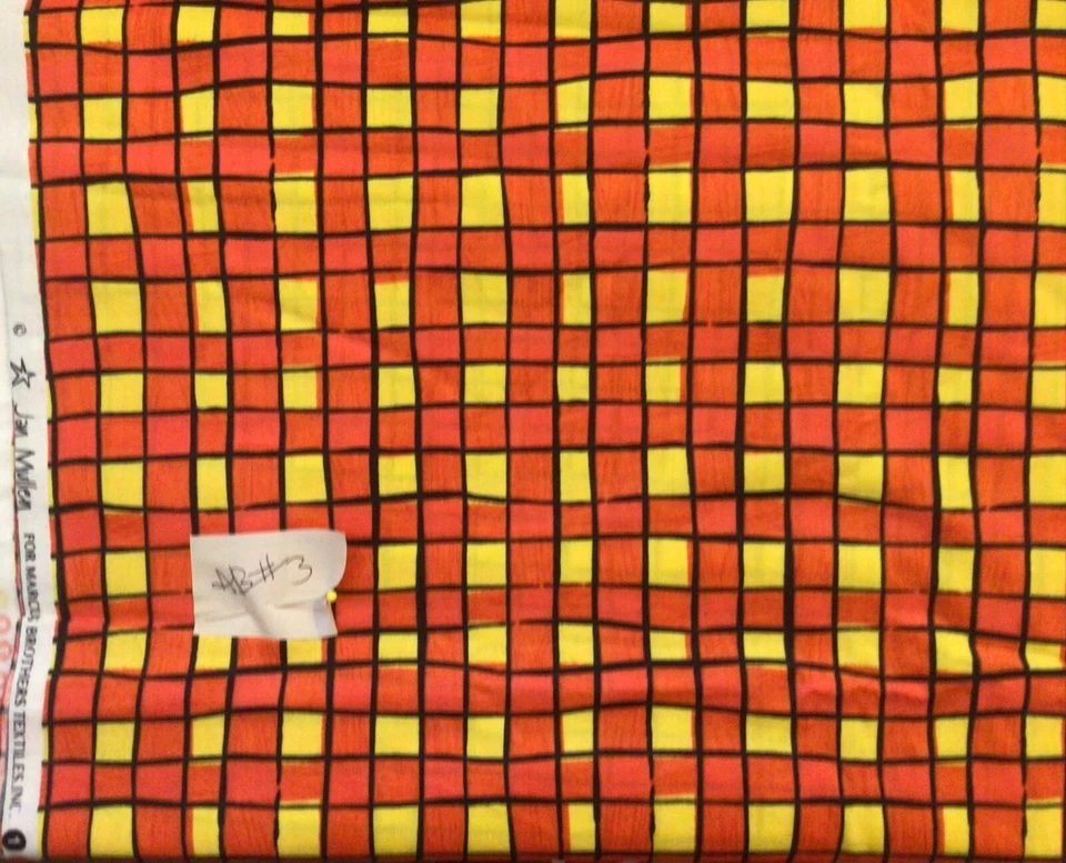 Jan Mullen Whimsical Checks Plaid Orange Yellow Cotton fabric By the Yard - Image 1 of 1