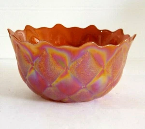 Vintage Fenton Marigold Orange Glass Bowl Diamond Quilted 1970's Iridescent - Picture 1 of 12