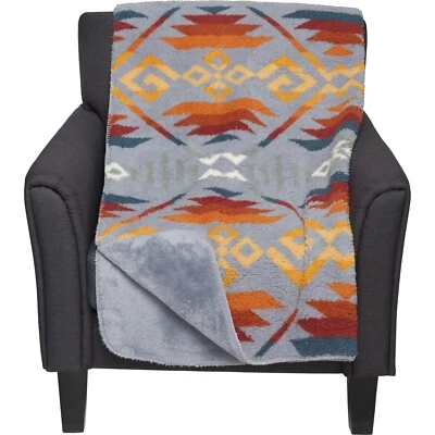 NWT Pendleton Denim Blue/Gold COYOTE BUTTE SHERPA/FLEECE Throw Blanket 50" x 70" - Image 1 of 4