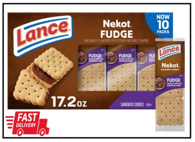 Lance Sandwich Cookies, Nekot Fudge, 10 Individually Wrapped Packs, 6 Sandwiches