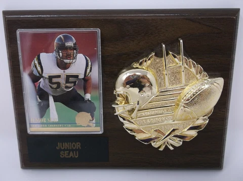 JUNIOR SEAU Card on Plaque 6" x 8" SAN DIEGO CHARGERS Cover