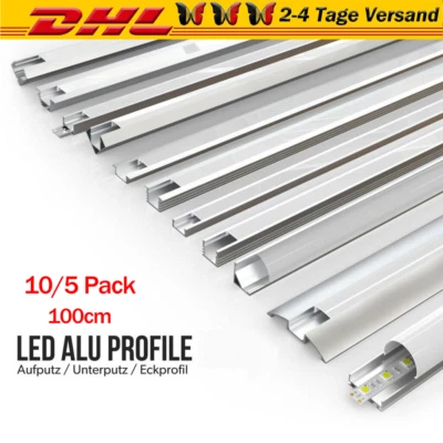 LED Aluprofil Aluminium Profile Alu Schiene Leiste Leuchte 10m für LED-Streifen - Bild 1 von 4