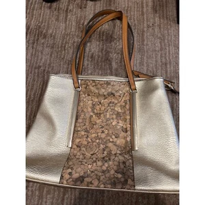 Sondra Roberts Squared Tote Bag Cork Panel Gold Metallic Shoulder Bag - Picture 1 of 4