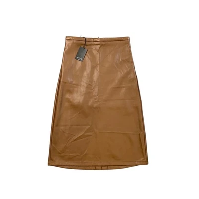 Joes Jeans Skirt Womens M Medium Brown Faux Leather Pencil Zip Back Slit Midi - Image 1 of 4