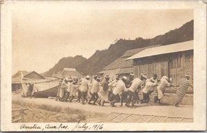 Vintage 1916 AMATSU, JAPAN Real Photo RPPC Postcard Bringing in the Fishing Boat - Picture 1 of 2