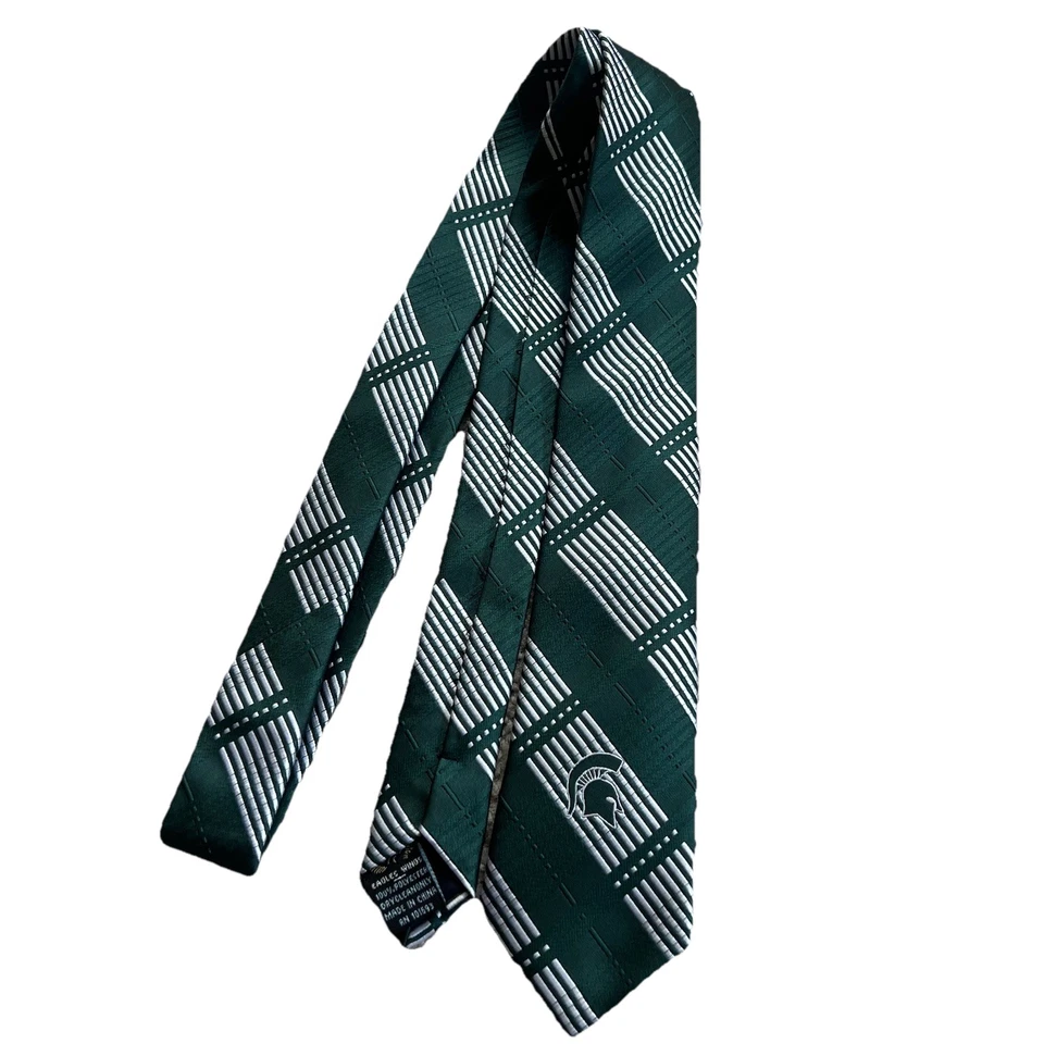 Corbata a cuadros verde blanca Michigan State Spartans Eagles Wings para hombre NCAA Foto 1 de 4