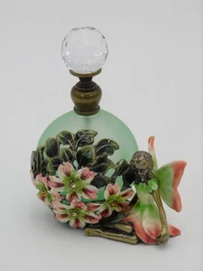 Botella de perfume única de vidrio esmerilado verde y metal esmaltado con hada - Imagen 1 de 4