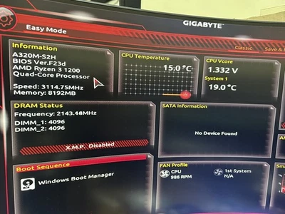 Gigabyte GA-A320M-S2H Motherboard AMD Ryzen 3 1200 cpu  8GB DDR4 Micro ATX M.2 - Image 1 of 4