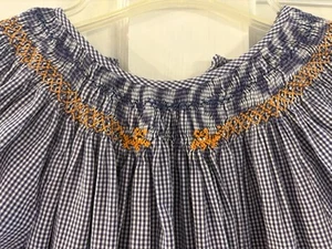 Girl's Size 7 Dress- Navy & White w/Orange Tiger in Smocking FREE BOW! - Picture 1 of 4