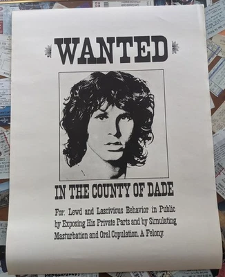 Jim Morrison "Wanted" 1980's Poster - Small Hole - See Photos - Image 1 of 3