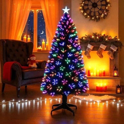 HOMION Luz LED Fibra Óptica Árbol de Navidad Prelit Multicolor Cambiante Luz Con Estrella