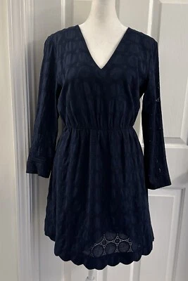 J. Crew Women’s V-Neck Lace Dress Scallop Hem Career Navy Size 6 - Image 1 of 4
