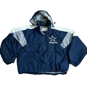 Dallas Cowboys 90s Puffer Jacket L Mens Blue 1/4 Zip Coat Pullover Vtg - Picture 1 of 11