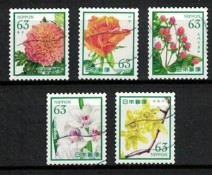 JAPAN 2023 COLORFUL FLOWERS SERIES 1 63 YEN COMP. SET OF 5 STAMPS IN FINE USED - Picture 1 of 4