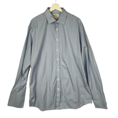 Camisa de vestir Hawes & Curtis para hombre 17 St. James calce ajustado azul a cuadros algodón de lujo Foto 1 de 4