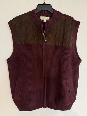 CABELA'S Hombre Borgoña Acanalado Algodón Cremallera Completa Suéter Chaleco Imitación Gamuza XL M83 Foto 1 de 4