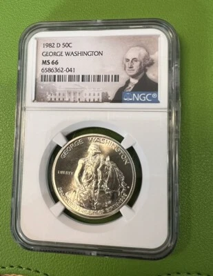 1982 D George Washington Commemorative Silver Half Dollar MS66 NGC Portrait - Image 1 of 4