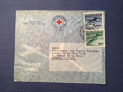 Chile 1954 CRUZ ROJA CHILENA CORREO AÉREO cubierta a Cruz Roja Geneva Foto 1 de 2
