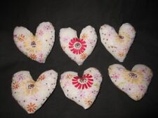 Primitive  Valentine Heart bowl fillers- vintage linen with flowers - set of 6 