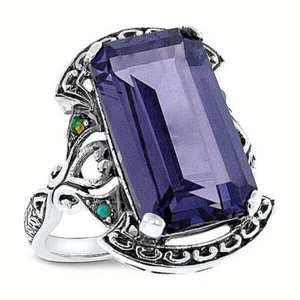 COLOR CHANGING 925 STERLING SILVER 9 Ct SIMULATED ALEXANDRITE & OPAL RING 469Z - Picture 1 of 4