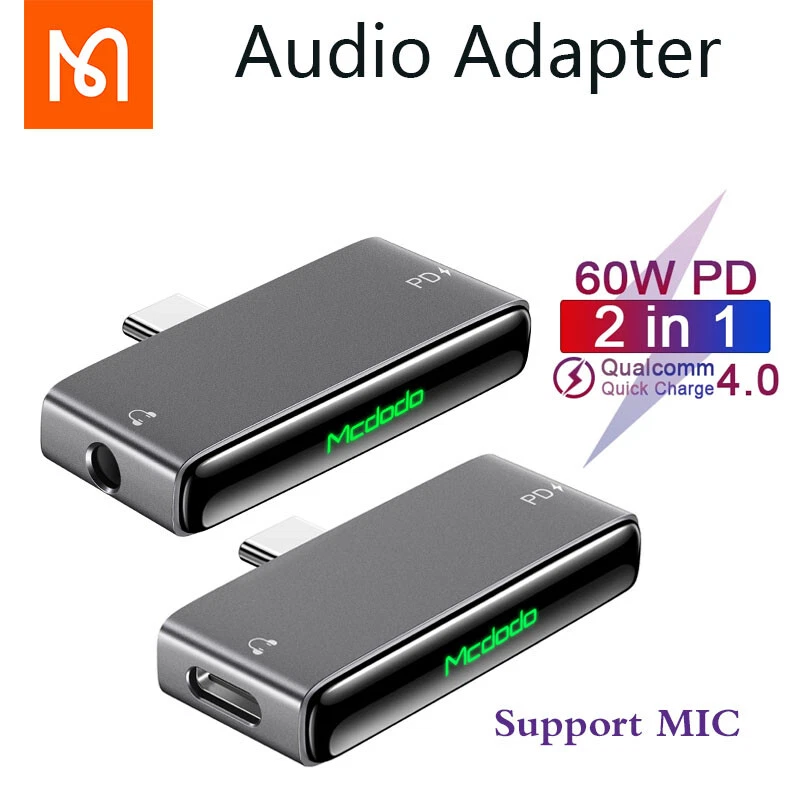 Mcdodo Audio Adapter USB C to 3.5mm Splitter DAC Earphone Mic 60W PD Charging - Image 1 of 4